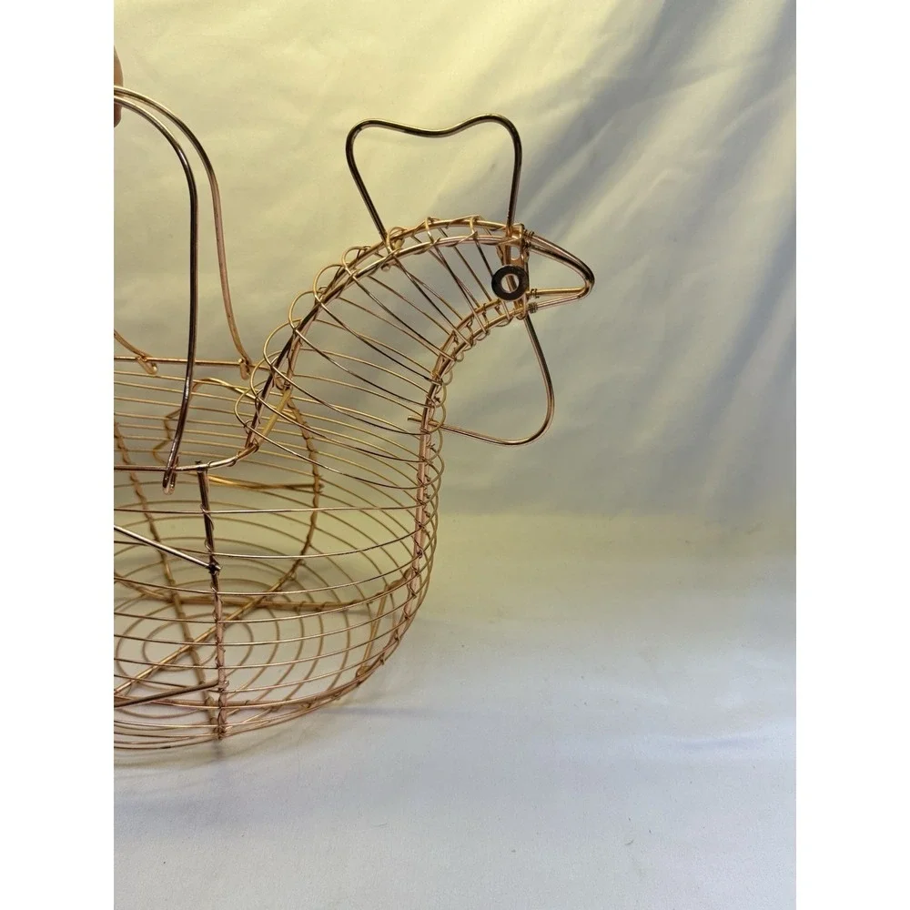 Vintage Copper Color Wire Hen Chicken Egg Basket With Handles